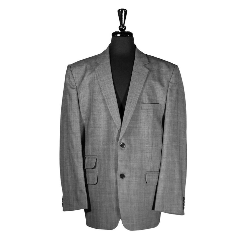 Mens Blazer Plaid Check Gray Wool Dress Formal Jacket Wedding Sport Coat 46R